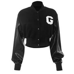 Big G Faux Leather Sleeve Varsity Jacket