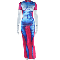 Word To Me Body Printed Short Sleeve Bodycon Midi Dress