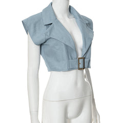 Lana Belted Faux Denim Vest Top