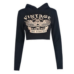 Vintage Legend Graphic Long Sleeve Hooded Crop Top