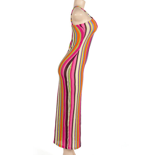 Nia Sleeveless Striped Crochet Knit Maxi Dress