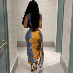 Cassie Printed One Shoulder Ruched Midi Dress