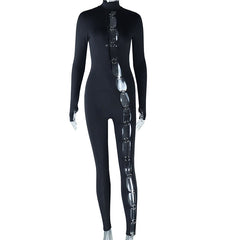 Running Circles High Collar Long Sleeve Jumpsuit