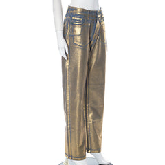 Drip Like Me Metallic Straight Leg Denim Jeans