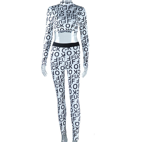 F Off Letter Print Long Sleeve Legging Pant Set