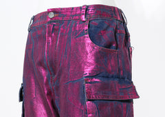 Manifest It Wide Leg Metallic Cargo Jeans