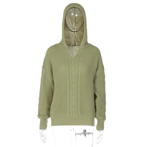 Women  Clothing Autumn Street Shooting Hooded Long Sleeve Knitted Sweater