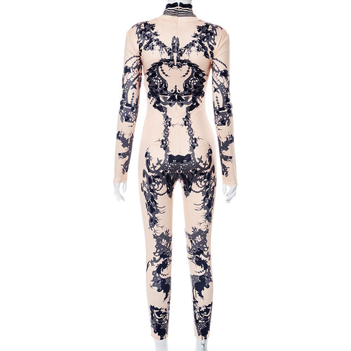 Prove You Wrong Printed Mock Neck Long Sleeve Jumpsuit