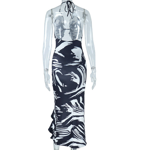 Karli Printed Sleeveless Halter Maxi Dress