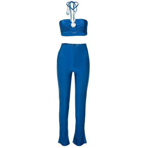 Look This Way Cutout Halter Flare Pant Set