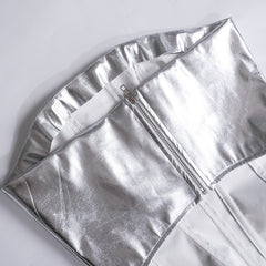 Club Lights Metallic Faux Leather Corset Mini Skirt Set