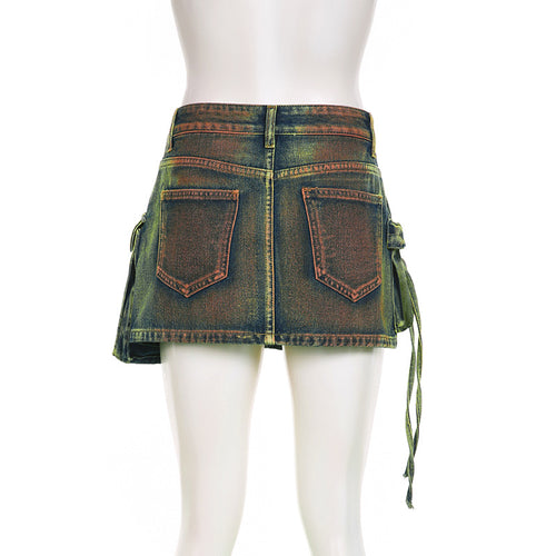 Too Slick To Handle Cargo Denim Mini Skirt (Pre-Order)