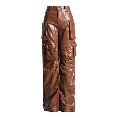 Cori High Waist Faux Leather Straight Leg Cargo Pants