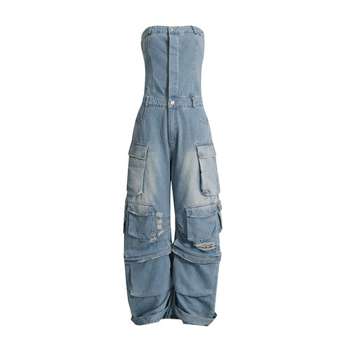 Billie Strapless Cargo Denim Jumpsuit