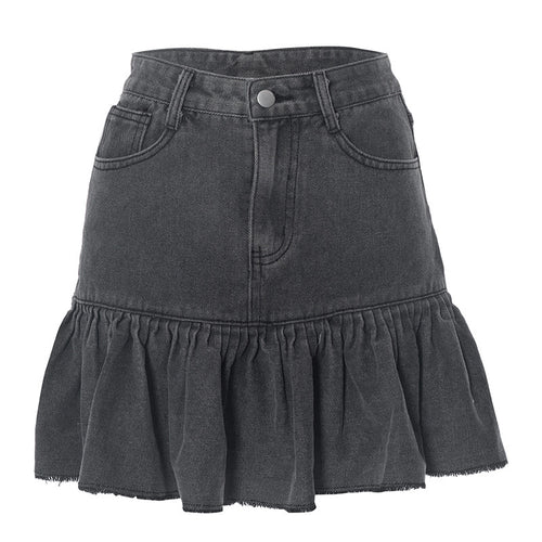 Worst Behavior Denim Ruffle Mini Skirt