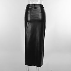 On The Rise High Slit Faux Leather Midi Skirt