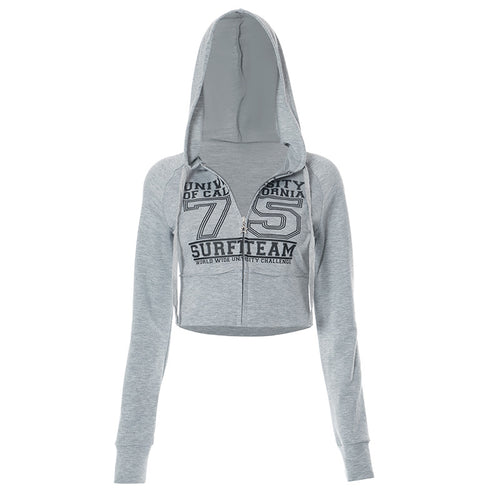 Cali Surf Team Zip Front Graphic Cropped Hoodie