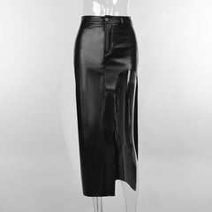 On The Rise High Slit Faux Leather Midi Skirt