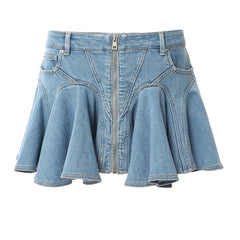 Gone Viral Ruffled Denim Mini Skirt