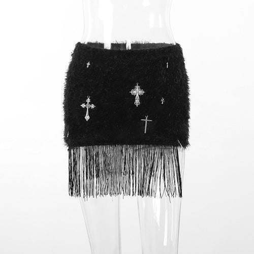 Most Sacred Fuzzy Cross Charm Mini Skirt