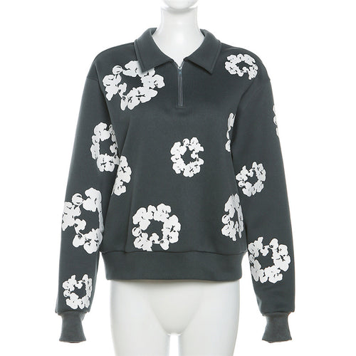 Raising Daisies Printed Zip Neck Sweatshirt