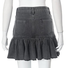 Worst Behavior Denim Ruffle Mini Skirt