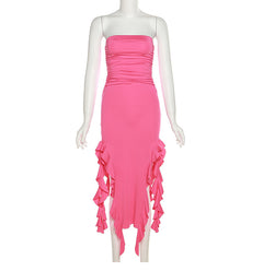 Strapless Ruffle Midi Dress