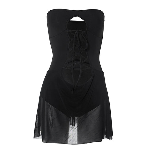 Makena Snatched Strapless Tie Front Tulle Mini Dress