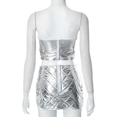 Keep On Shining Metallic Puffer Mini Skirt Set