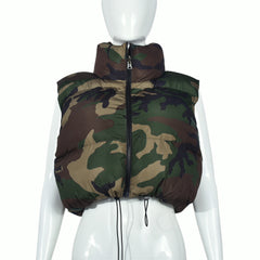 In Command Cropped Camouflage Puffer Vest