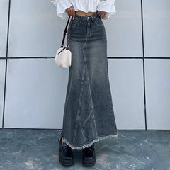 Raw Edge Denim Maxi Skirt