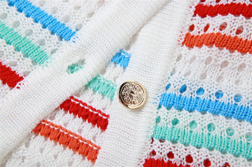 Miss Me Crochet Button Front Striped Short Set