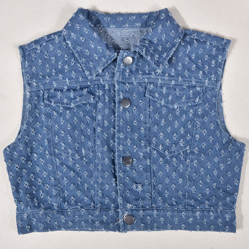 Area Codes Cropped Denim Vest Top