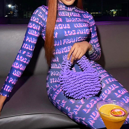 Rubi Letter Print Long Sleeve Stretch Jumpsuit