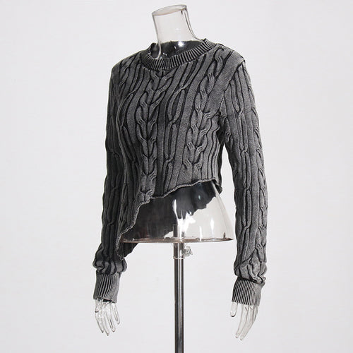 Rosalie Asymmetric Washed Thick Cable Knit Sweater