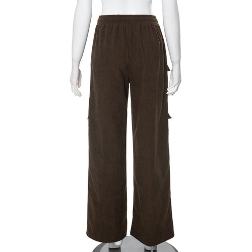 In Dallas Corduroy Drawstring Elastic Waist Straight Leg Cargo Pants