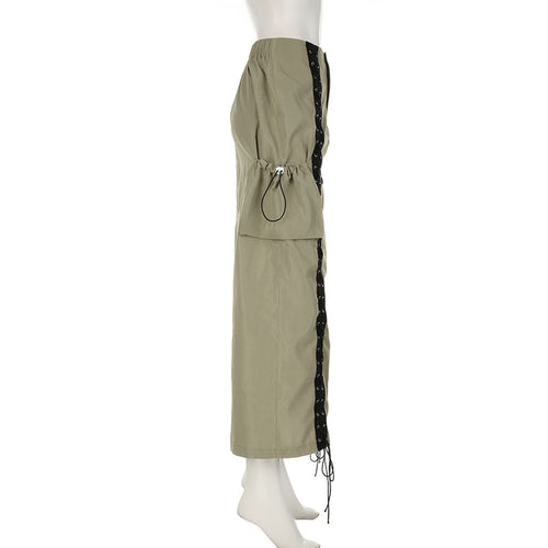 Presha Lace Up Cargo Pocket Midi Skirt