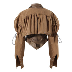 Niche Design Two Piece Coat Spring Cloak Stitching Faux Leather Handsome Waist Tight Jacket Top Women