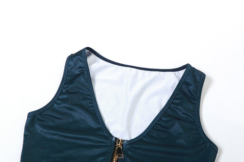 Milani Low Cut Sleeveless Zipper Mini Skirt Set