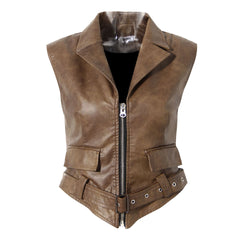 Niche Design Two Piece Coat Spring Cloak Stitching Faux Leather Handsome Waist Tight Jacket Top Women