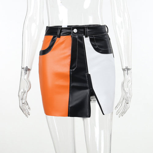 Got Your Heart Racing Zipper Contrast Faux Leather Mini Skirt