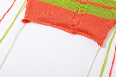 Candy Stripe Distressed Crochet Knit Skirt Set