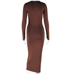 Solid Color Long Sleeve Midi Dress