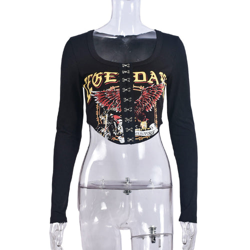 Legendary Long Sleeve Ribbed Graphic Crop Top