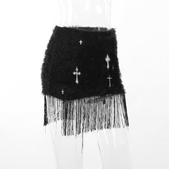 Most Sacred Fuzzy Cross Charm Mini Skirt