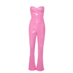 Bubblegum Pippin' Faux Leather Corset Bootcut Pant Set