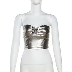 Metallic Stapless Crop Tube Top