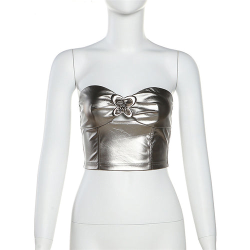 Metallic Stapless Crop Tube Top