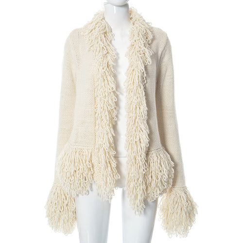 It's Giving IT Girl Crochet Knit Fringe Cardigan