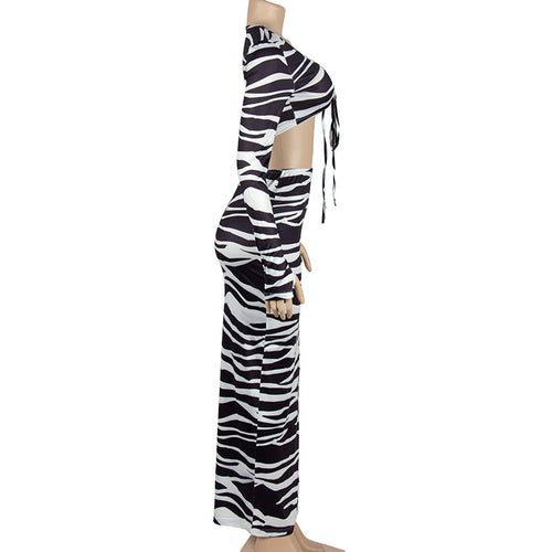 Wild Thing Zebra Print Long Sleeve Maxi Skirt Set